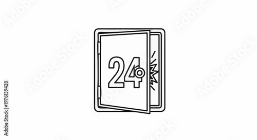Open door with number 24 on it and jagged lines inside