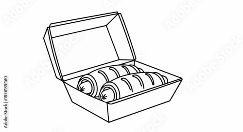 Open box containing two savory pastries with visible sausage filling