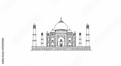 Ornate white marble mausoleum with a central dome, flanking minarets, and arches