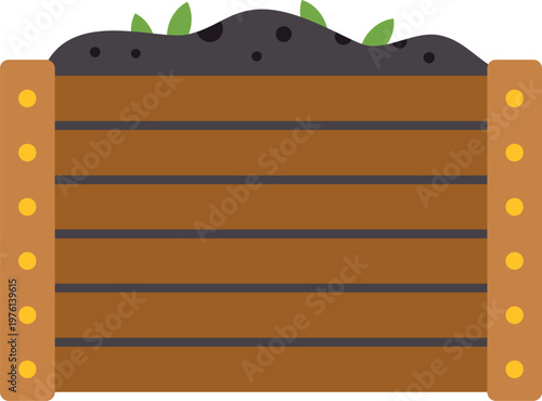 Compost bin filled with soil and young green sprouts for sustainable gardening