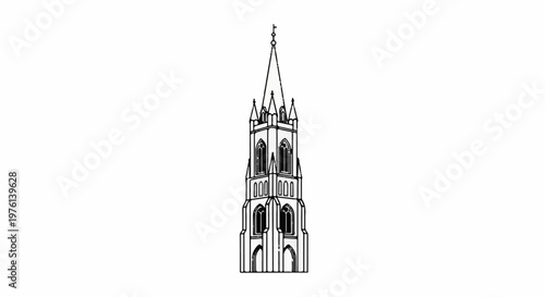Ornate Gothic spire ascends from a detailed, multi-tiered tower structure