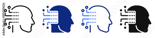 Vector icon or logo of human head with AI chip related to artificial intelligence, machine learning, data science. Symbol for website or app UI, logo design, illustration