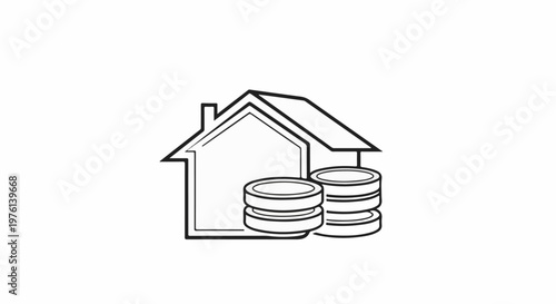 Outline of a house with stacks of coins beside it