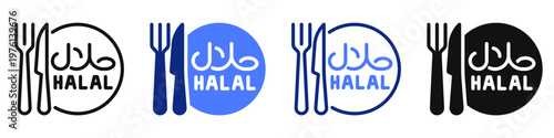 Vector icon or logo of plate with halal food symbol related to muslim food, traditional kitchen, islamic religion. Symbol for website or app UI, logo design, illustration
