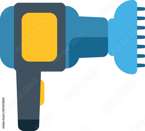 Hair dryer with diffuser for drying and styling hair, shown in flat design