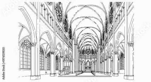 Ornate interior of a large cathedral with vaulted ceilings and stained glass