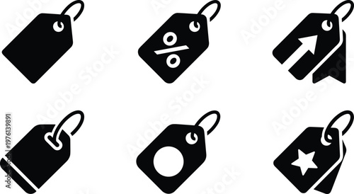 Collection of shopping tags with various sale icons for promotions