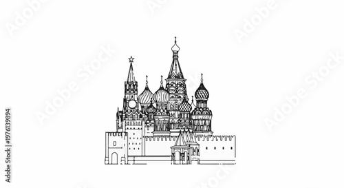 Ornate Kremlin-style cathedral with onion domes and crenellated walls