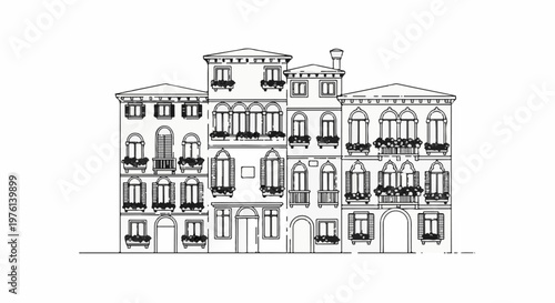 Ornate old building facade with many windows and balconies