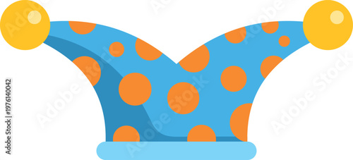 Blue and orange jester hat illustrating a silly carnival entertainment costume