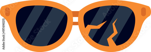 Orange sunglasses showing a broken dark lens representing damage or repair need