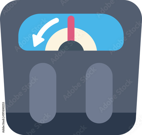 Bathroom scale displaying a downward arrow, symbolizing weight reduction and fitness goals