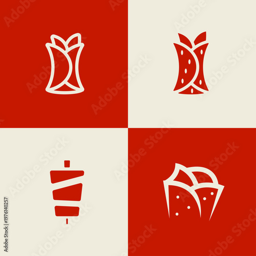 Minimalist Kebab Burrito Logo Bundle Modern Fast Food Wrap Restaurant Brand Identity Clean Vector Set