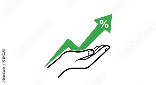 Open hand supporting a rising green arrow with a percentage sign