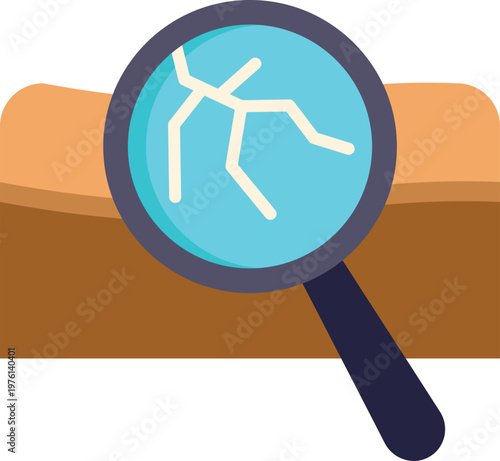 Magnifying glass showing a detailed view of cracked skin, representing dermatology and skin health concepts