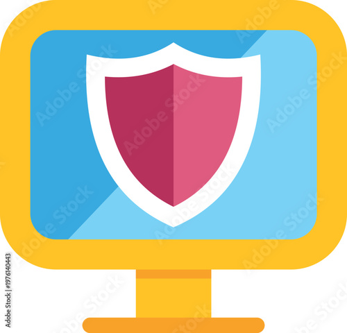 Computer monitor with a shield icon representing digital security and online protection