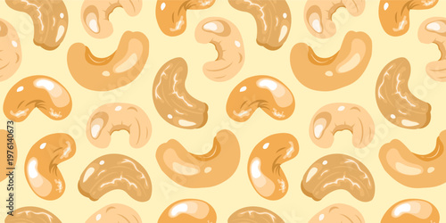 cashew nut pattern background. seamless pattern of cashew nuts. flat illustration of cashew pattern background.