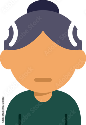 Flat vector illustration of an elderly woman avatar with gray hair and neutral expression