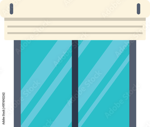 Minimalist vector illustration of a modern glass window with closed blinds in bright colors