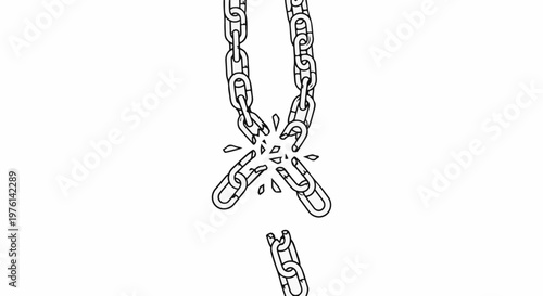 Breaking chains with pieces scattering in white background