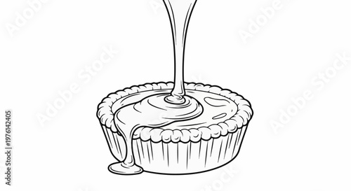 Dark liquid pours over a tart with a textured crust