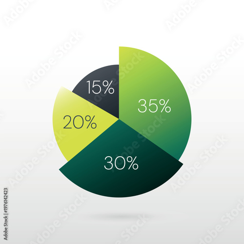 35 30 20 15 percent pie chart symbol. Isolated vector infographic sign. Illustration for business, finance, report, stock, crypto, market share, web design, presentation, investment