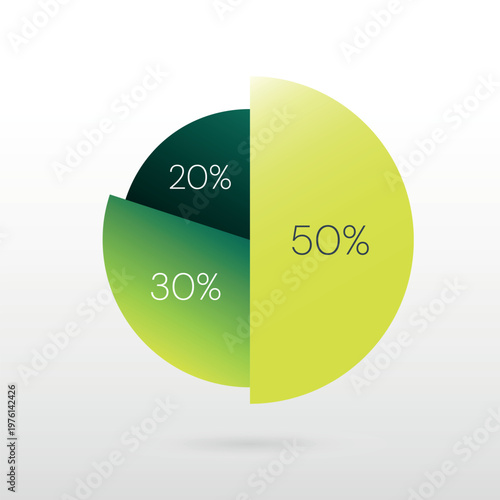 50 30 20 percent pie chart symbol. Isolated vector infographic sign. Illustration for business, finance, report, stock, crypto, market share, web design, presentation, investment