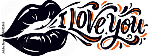 Art & IllustrBold Black & Orange Lips with “I Love You” Typography Silhouette Vector