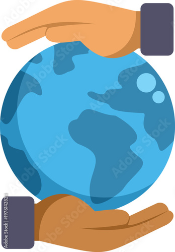 Illustration showing hands surrounding earth symbolizing global protection and care