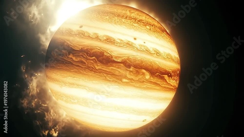 Planet composed of pure light radiates energy in a detailed cosmic landscape at night