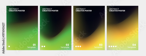 Abstract creative poster with bright yellow and orange gradient background.