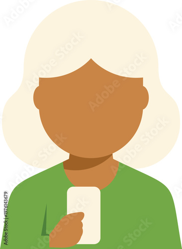 Minimalist flat vector illustration of a woman with blonde hair holding a smartphone