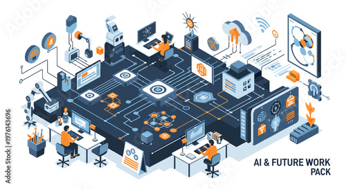 A vibrant illustration captures a modern workspace with a robotic assistant amidst art supplies, inspiring creativity and a forward-thinking approach 