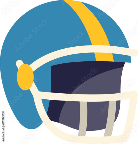Colorful blue and yellow american football helmet with faceguard on white background