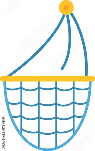Minimalistic flat style fishing net icon with rope, symbolizing catching and equipment