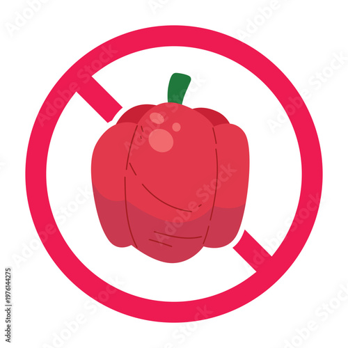 No bell pepper sign, forbidden paprika sign, bell pepper prohibited symbol, do not eat red pepper symbol
