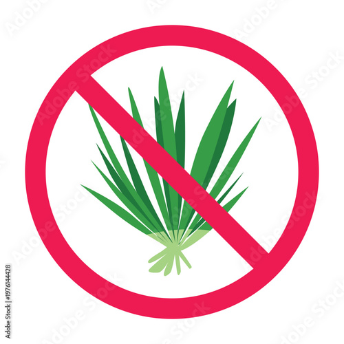 No lemongrass sign, forbidden sign with lemongrass icon, lemongrass leaf prohibited symbol, do not eat lemongrass symbol
