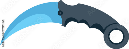 Modern curved karambit knife with a sharp blue blade and ergonomic black handle