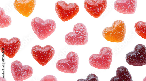 Colorful heart-shaped candies on transparent background