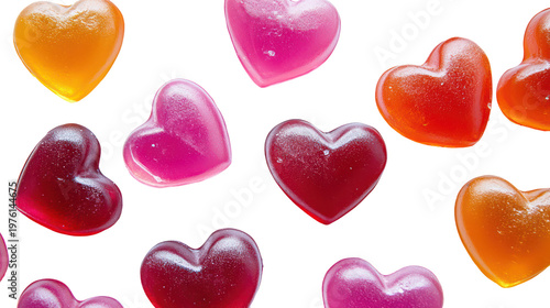 Colorful heart-shaped candies on transparent background