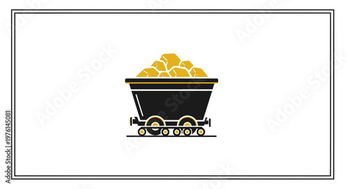 Mining Cart Loaded with Gold Ore, Industrial Transportation Concept