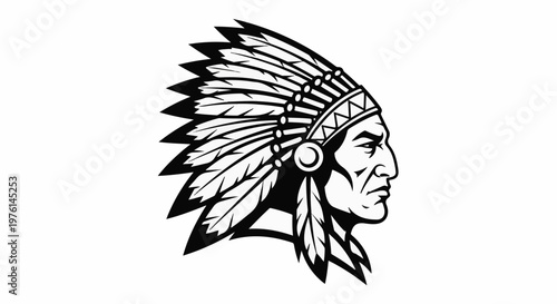 Profile of a warrior wearing a feathered headdress