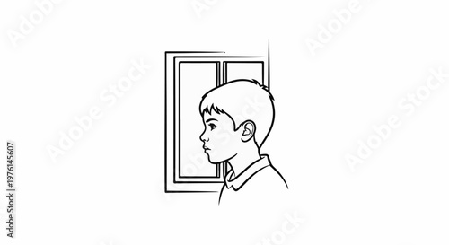 Profile of a young boy looking out a window