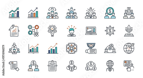 Business icons for finance and growth.