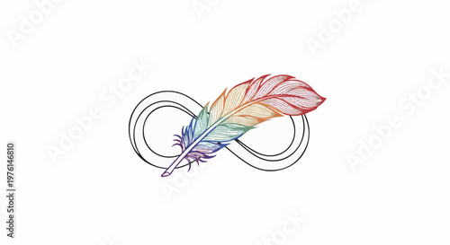 Rainbow feather on an infinity symbol
