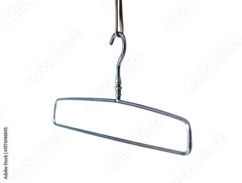 Durable stainless steel clothes hanger hanging isolated against white background for laundry and closet organization