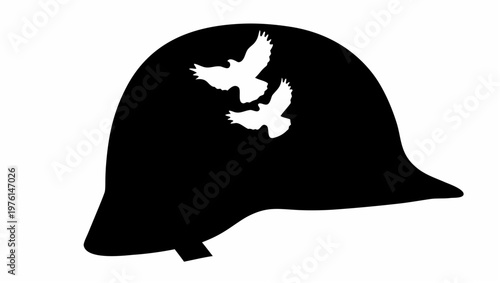 War helmet cracked open with doves escaping symbolizing peace and freedom from conflict and war