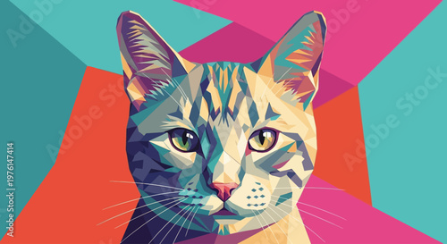 Colorful Tabby Cat Closeup Portrait.