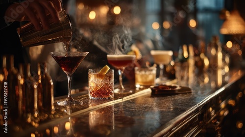 Dimly Lit Bar With Glasses Of Spirits