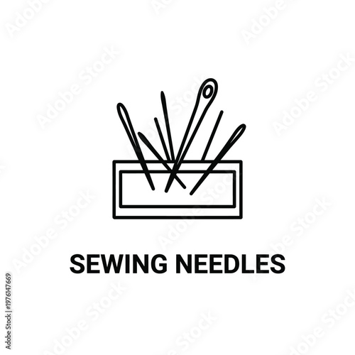Sewing Needles Vector, Black Outline Style, Sewing Tools Illustration, Needle and Thread